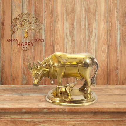 Auspicious Kamdhenu Cow with Calf Brass Idol 4 Inch
