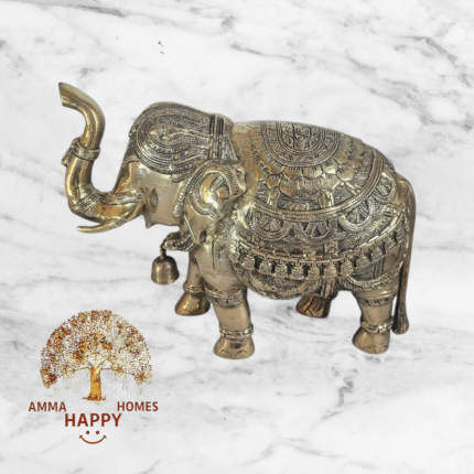 "Handcrafted Brass Elephant Statue with Intricate Carvings – Decorative Figurine for Home & Office Décor" 15 inch